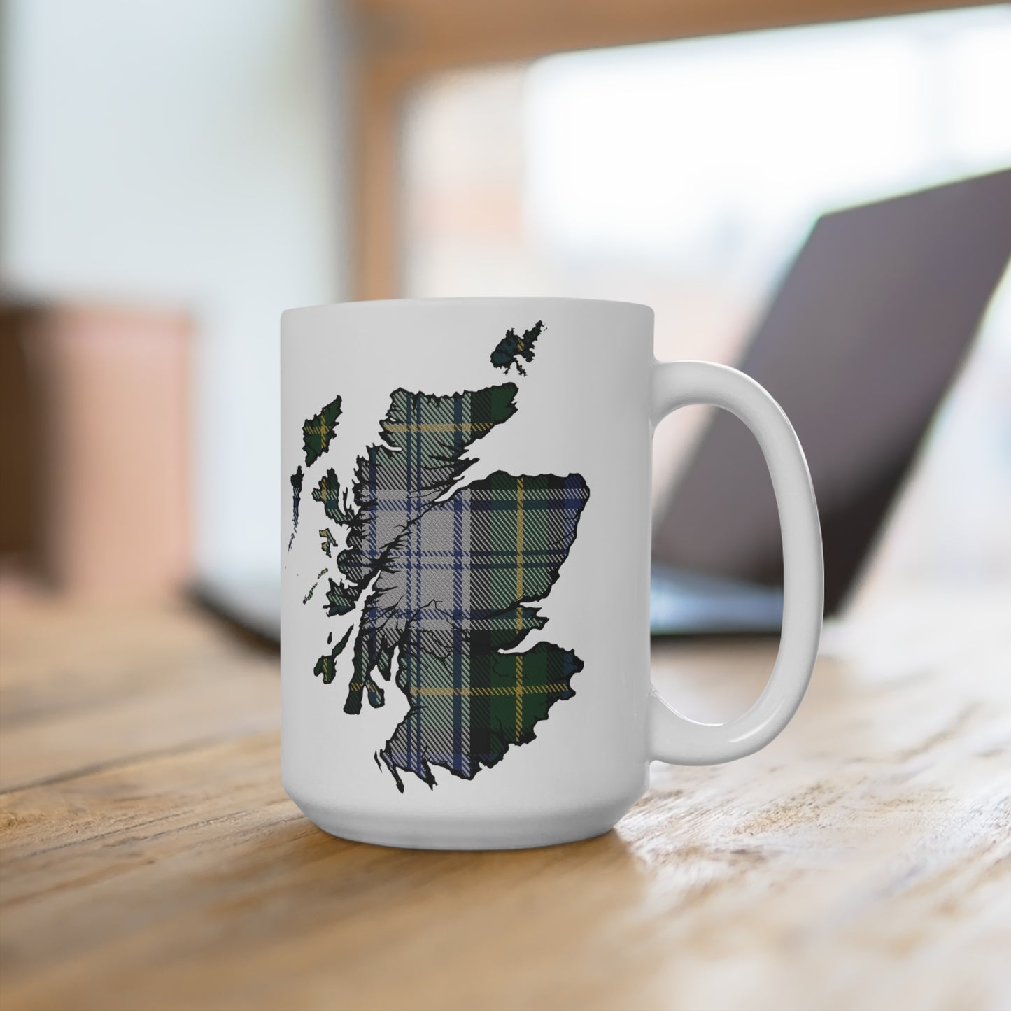 Scotland Tartan Map Mug - Gordon Dress Tartan, Various Sizes