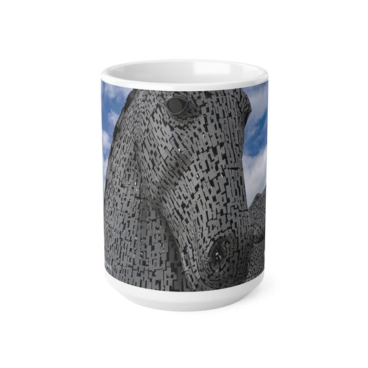 Kelpies Photo Mug, Tasse à café, Tasse à thé, Art écossais, Monuments écossais, Nature écossaise, Blanc