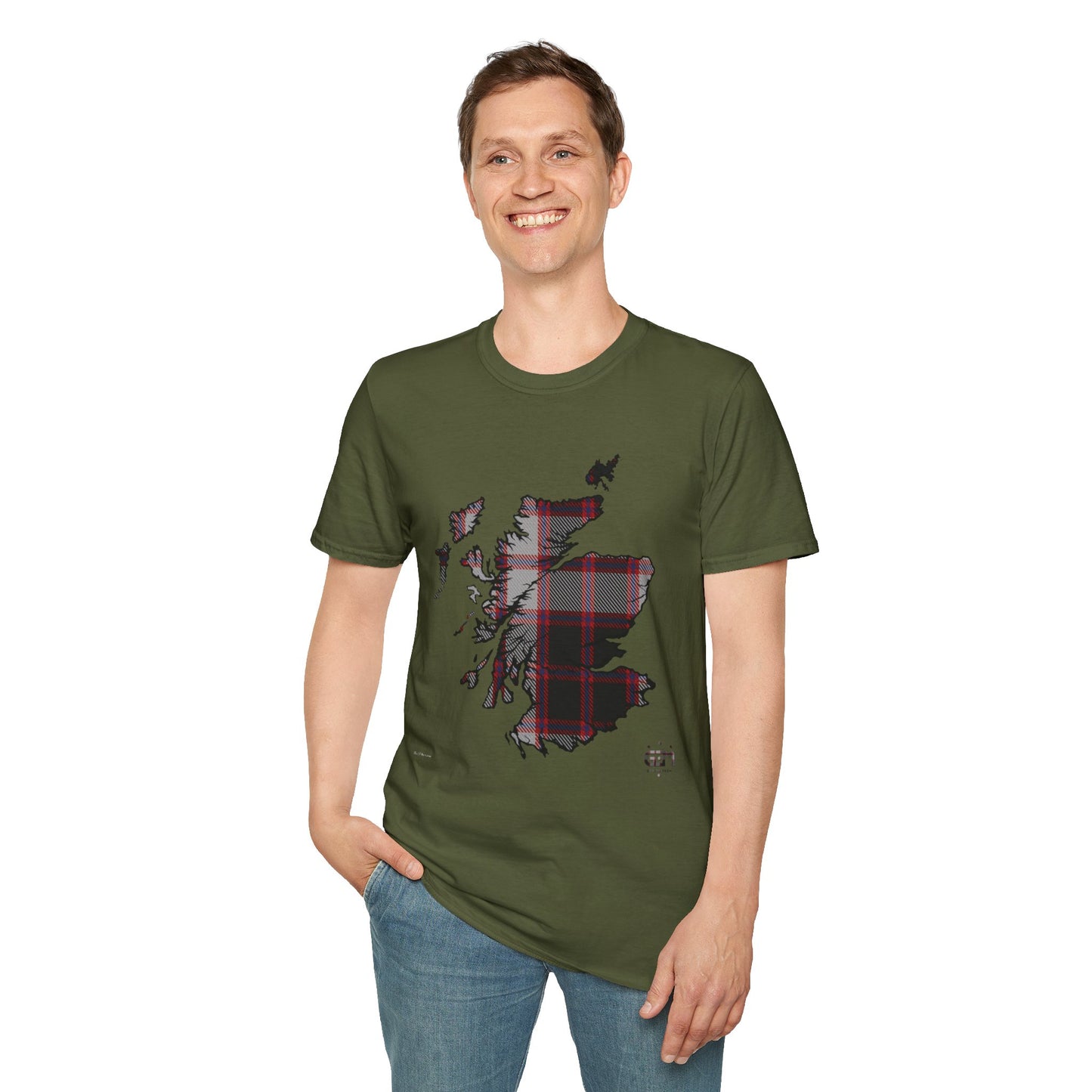Tartan Scotland Map Softstyle Unisex T-Shirt - MacPherson Tartan Tee