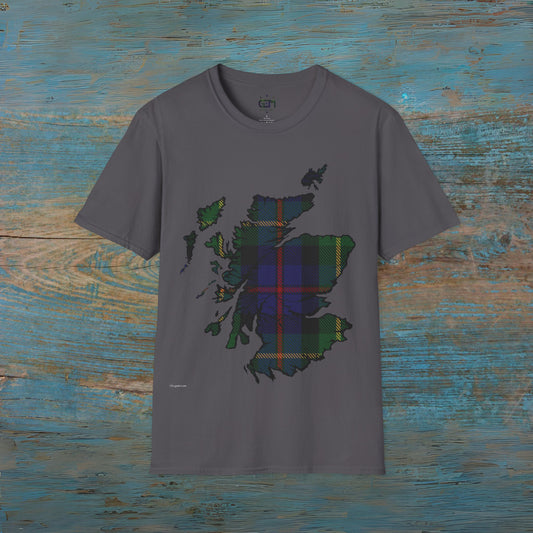 Scotland Tartan Map Softstyle T-Shirt unisexe, Farquharson Tartan, différentes couleurs