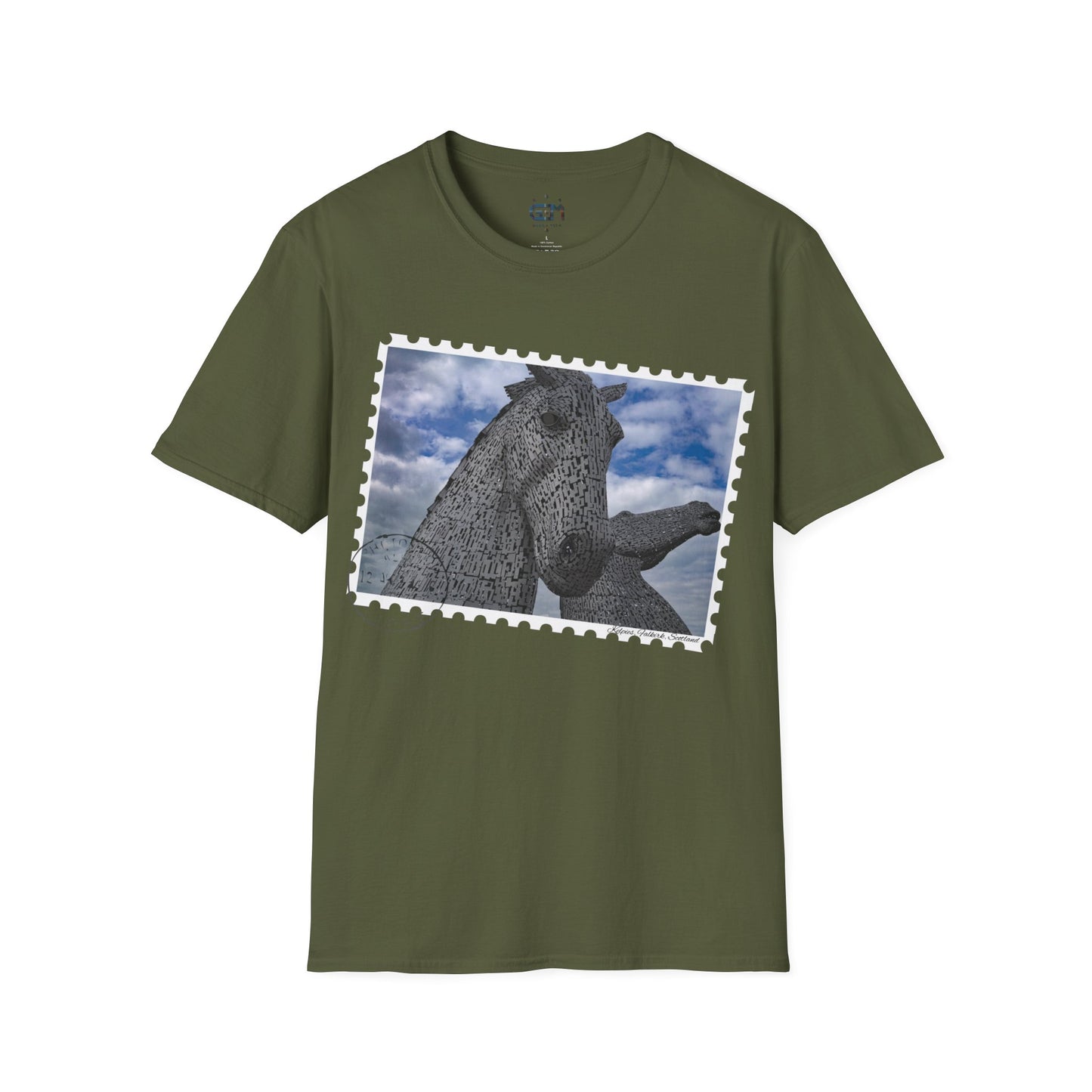 تي شيرت Postcard Kelpies Photo Softstyle، تي شيرت للجنسين، قميص اسكتلندا، ألوان مختلفة