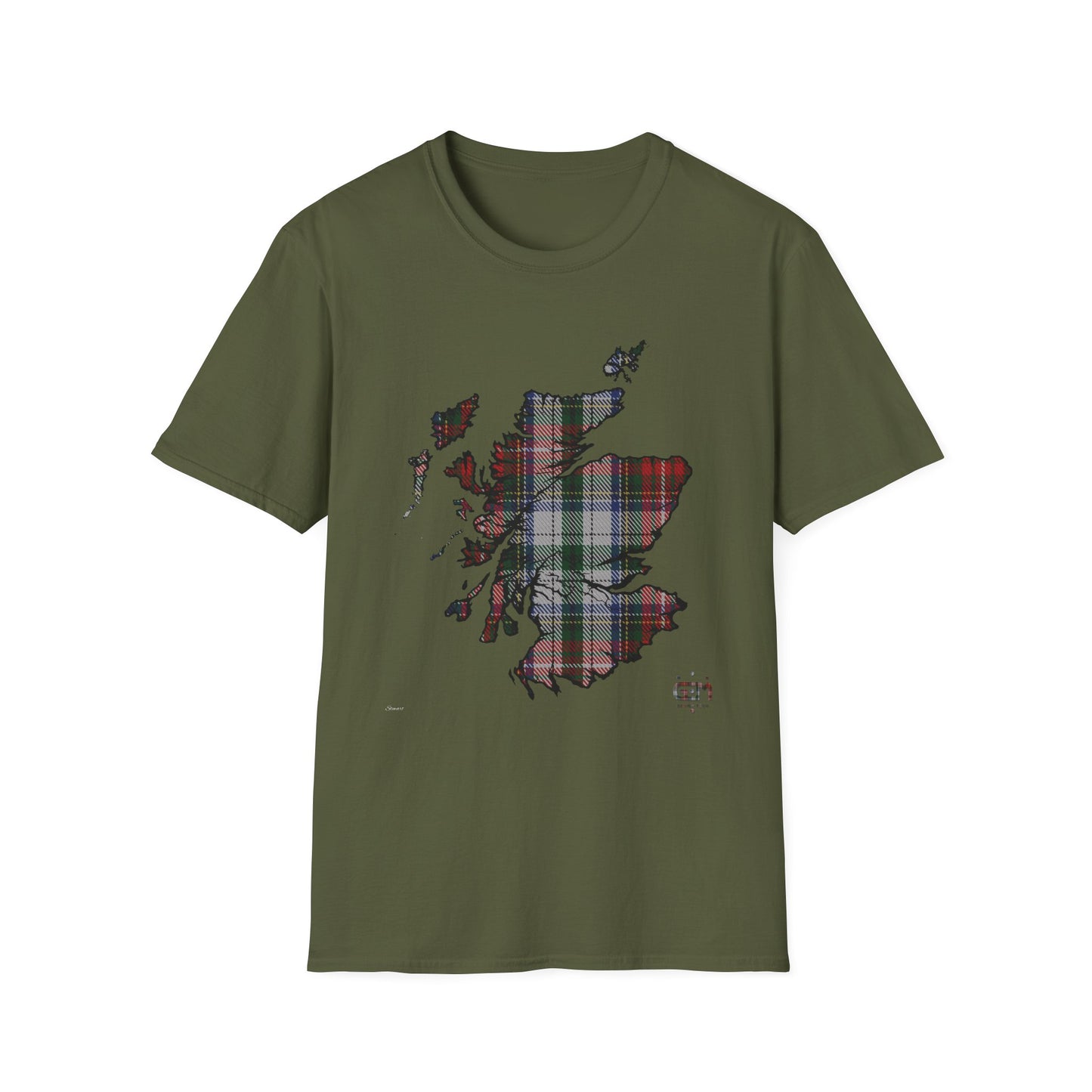 Tartan Scotland Map Softstyle Unisex T-Shirt - Stewart Tartan Tee