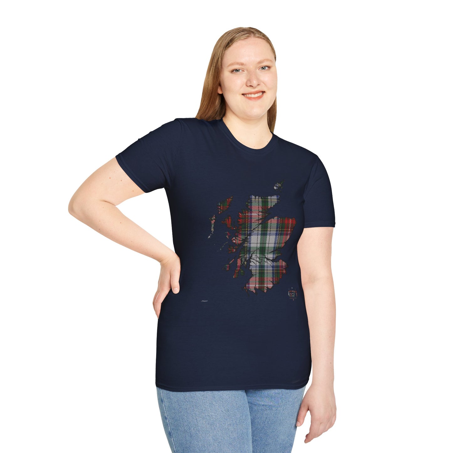 Tartan Scotland Map Softstyle Unisex T-Shirt - Stewart Tartan Tee