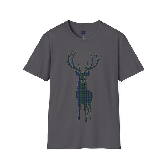 Tartan Stag Softstyle T-Shirt - Miller Tartan, Tee unisexe, Paysage écossais, Différentes couleurs