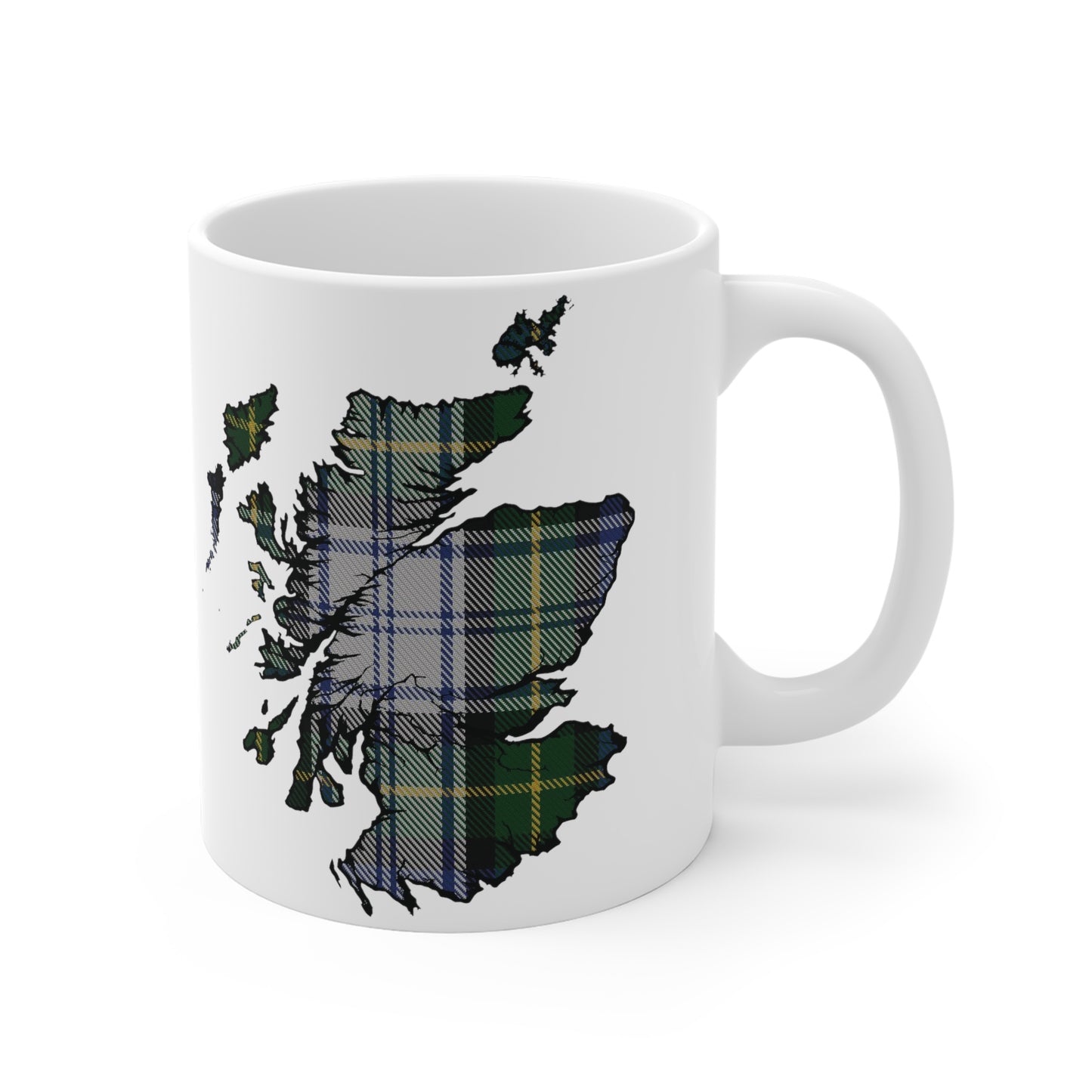Scotland Tartan Map Mug - Gordon Dress Tartan, Various Sizes