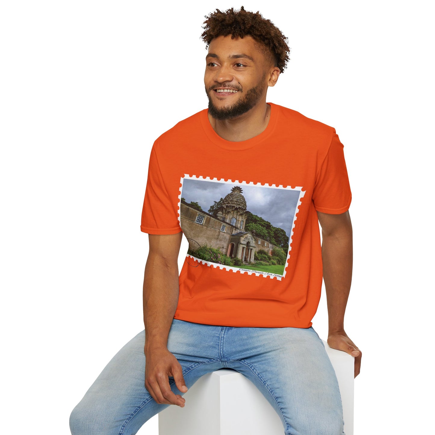 تي شيرت Postcard Dunmore Pineapple Photo Softstyle، تي شيرت للجنسين، قميص اسكتلندا، ألوان مختلفة