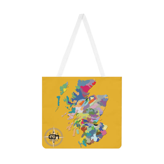 حقيبة كتف على شكل خريطة اسكتلندا للعشائر، باللون الأصفر