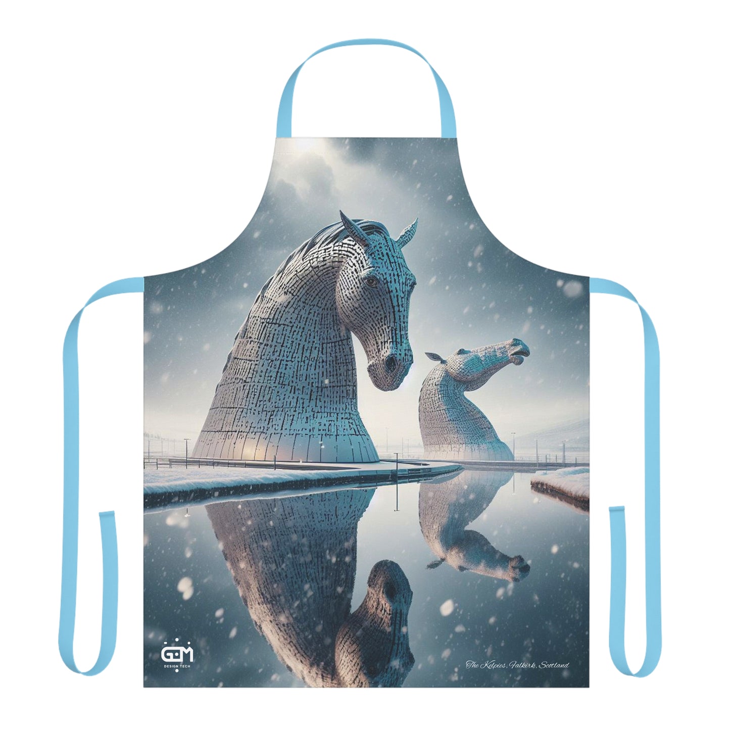 Kelpies in Winter Apron, Scotland Apron, Scottish Art, Scotland Landmark, Cooking Apparel, Chef Accessory