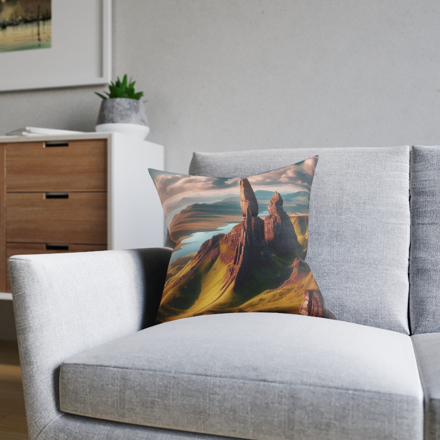 Coussin carré réversible : Île de Skye Old Man of Storr, différentes tailles