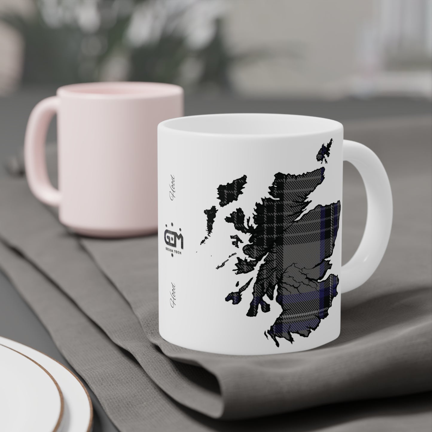 Scotland Tartan Map Mug - Hood Tartan, Various Sizes