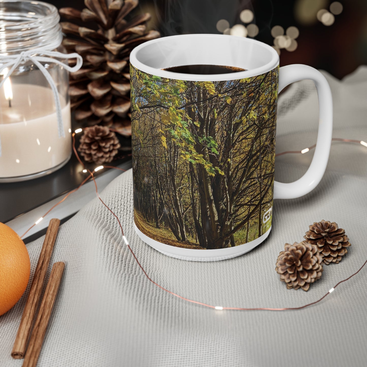 Automne en Écosse Photo Mug, Tasse à café, Tasse à thé, Art écossais, Parcs écossais, Strathclyde Country Park, Nature, Blanc