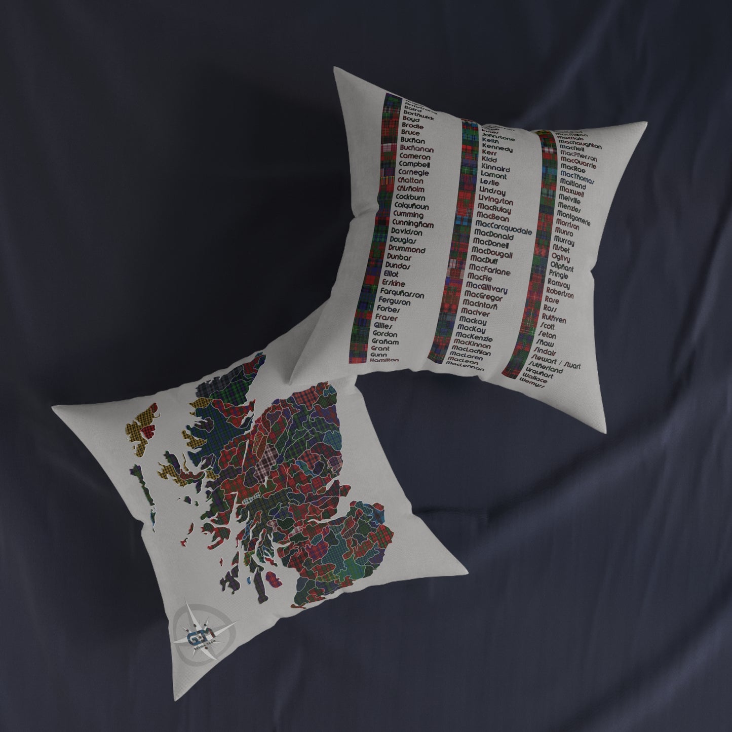 Coussin Carré Réversible : Carte Écossaise des Clans Tartan, Différentes Tailles