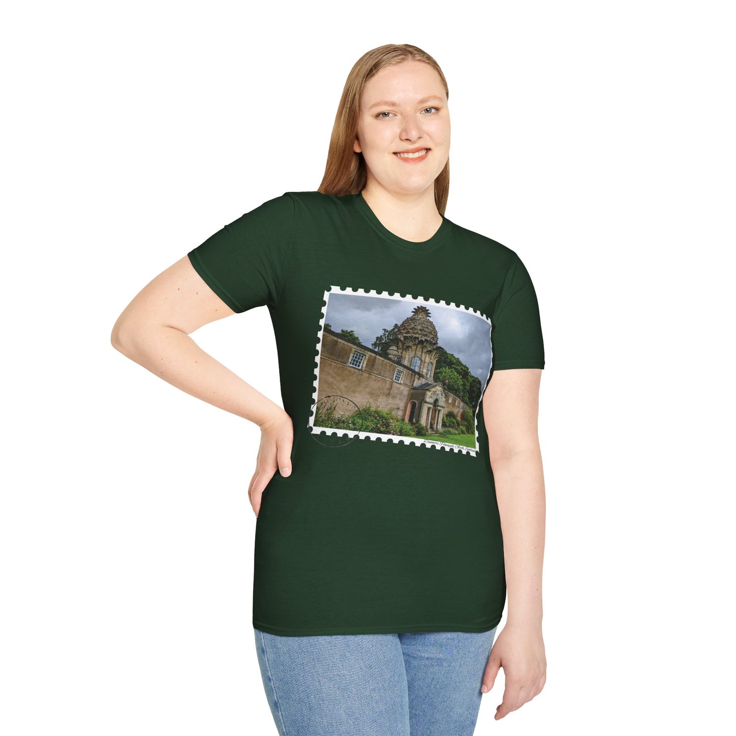 تي شيرت Postcard Dunmore Pineapple Photo Softstyle، تي شيرت للجنسين، قميص اسكتلندا، ألوان مختلفة