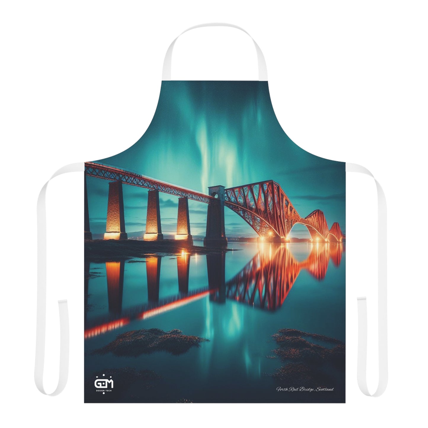 Forth Rail Bridge Northern Lights Tablier, Art écossais, Monuments écossais, Nature écossaise, Vêtements de cuisine, Accessoire de chef
