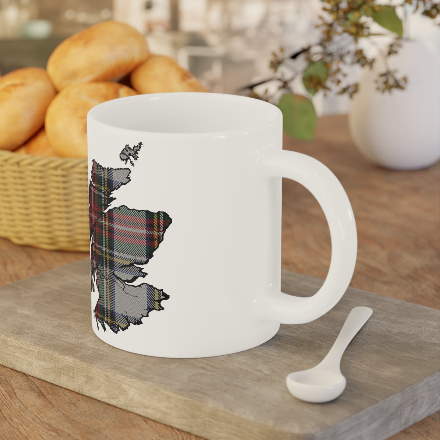 Scotland Tartan Map Mug - Stewart Dress Tartan, Various Sizes