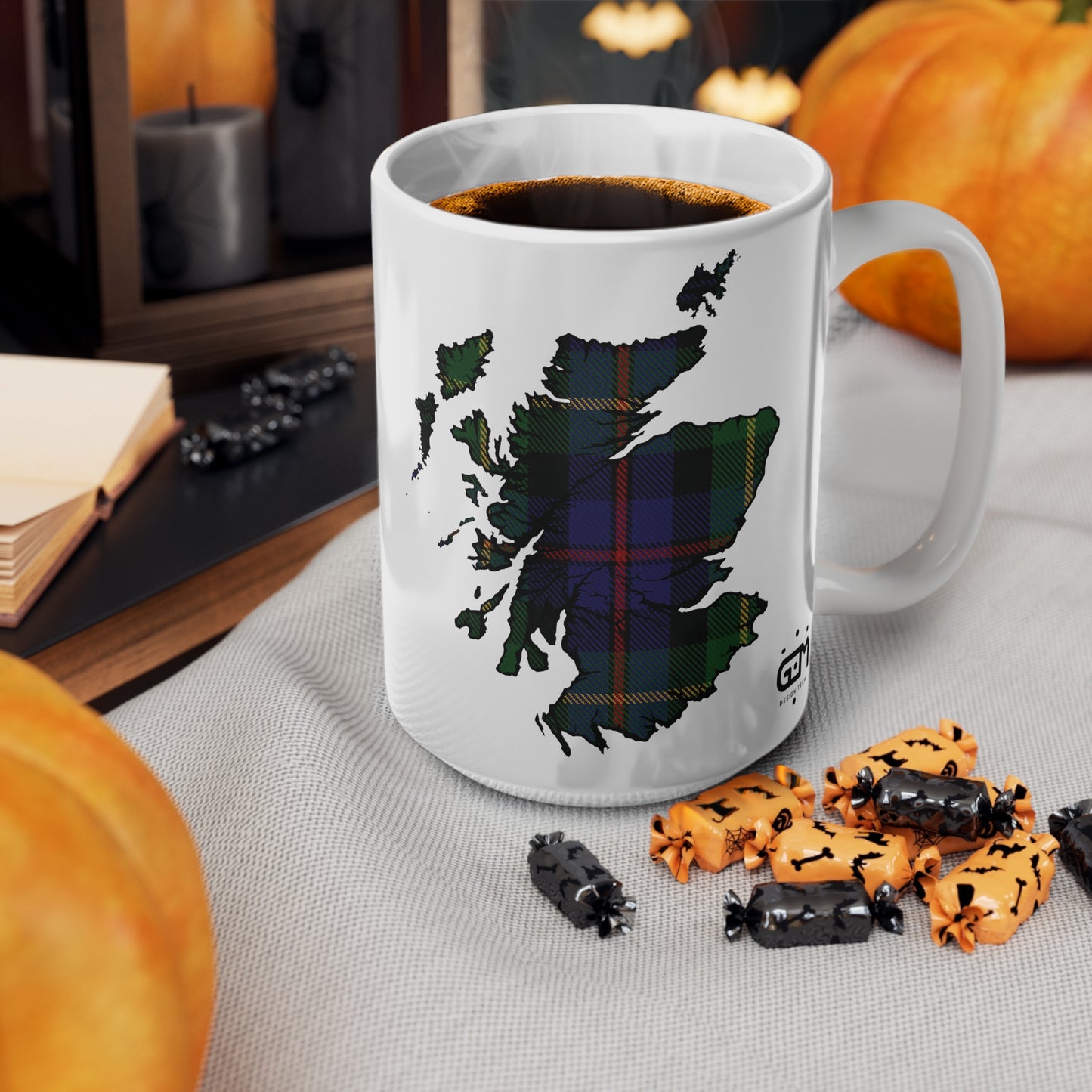 كوب Farquharson Tartan Scotland Map، كوب قهوة، كوب شاي، اسكتلندا، أبيض