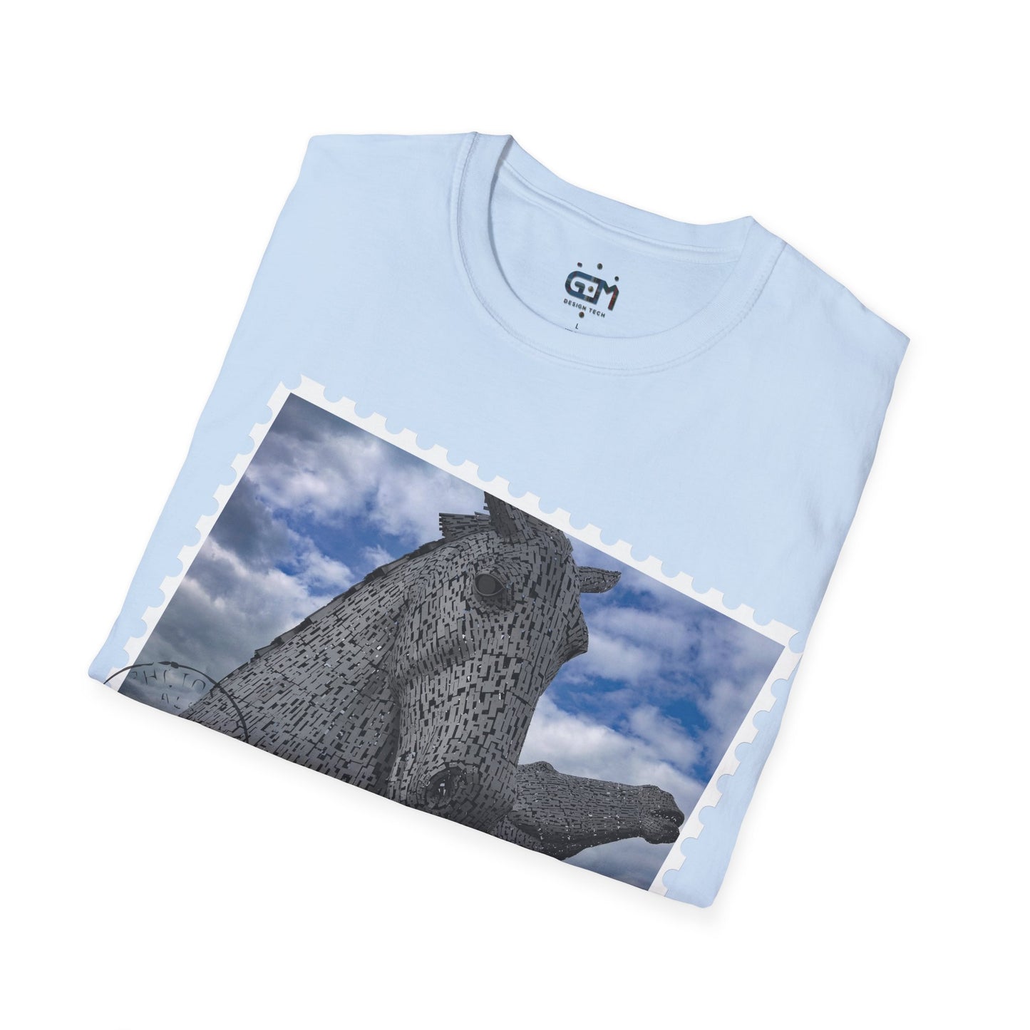 تي شيرت Postcard Kelpies Photo Softstyle، تي شيرت للجنسين، قميص اسكتلندا، ألوان مختلفة