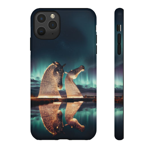 Kelpies Northern Lights Art Variant Phone Case, Scotland, Apple