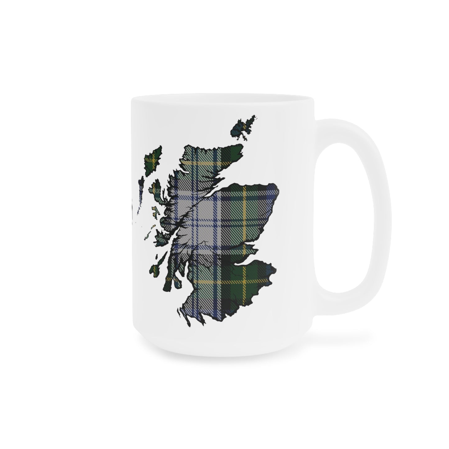 Scotland Tartan Map Mug - Gordon Dress Tartan, Various Sizes