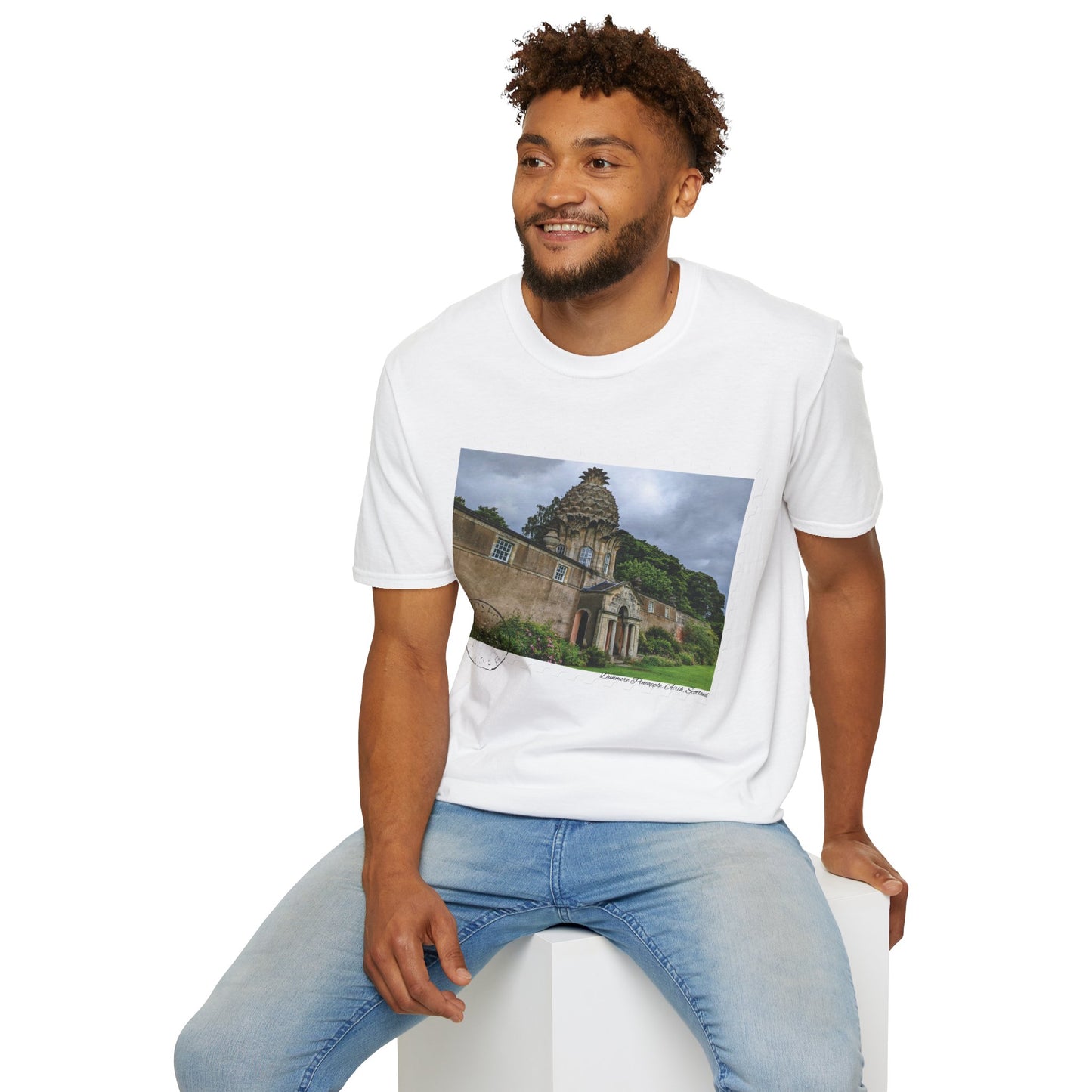 تي شيرت Postcard Dunmore Pineapple Photo Softstyle، تي شيرت للجنسين، قميص اسكتلندا، ألوان مختلفة