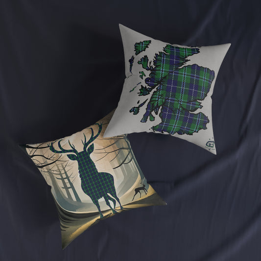 Coussin Carré Réversible : Cerf / Carte Ecosse - Douglas Tartan, Différentes Tailles