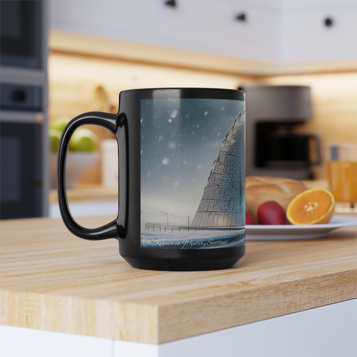 كوب كيلبي في الشتاء، فنجان قهوة، فنجان شاي، الفن الاسكتلندي، المعالم الاسكتلندية، الطبيعة الاسكتلندية، أسود