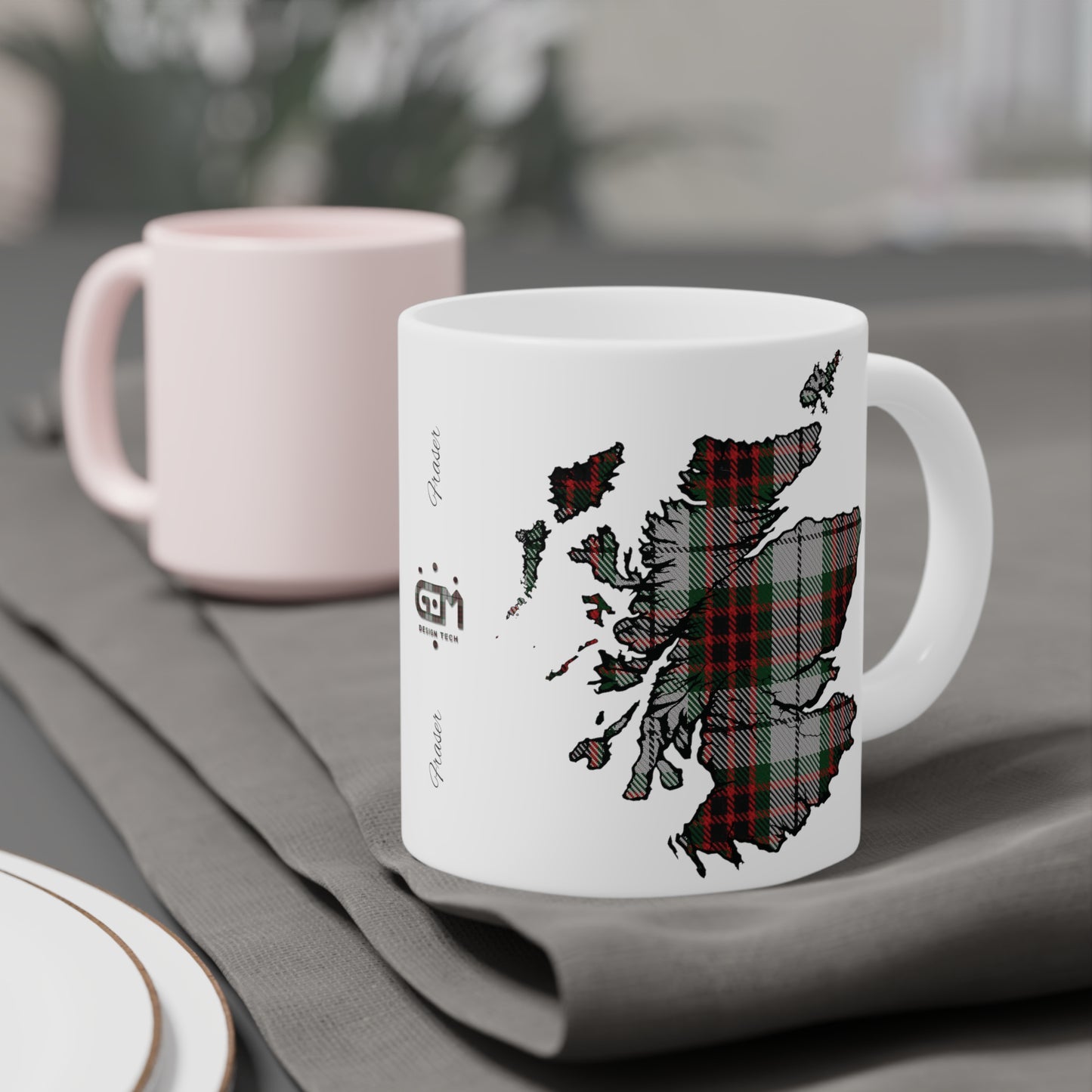Scotland Tartan Map Mug - Fraser Tartan, Various Sizes