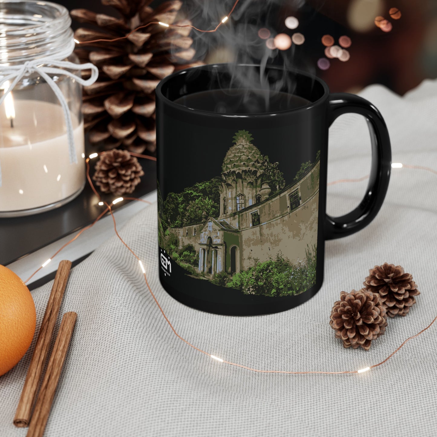 Dunmore Pineapple Art Mug, Coffee Cup, Tea Cup, Black