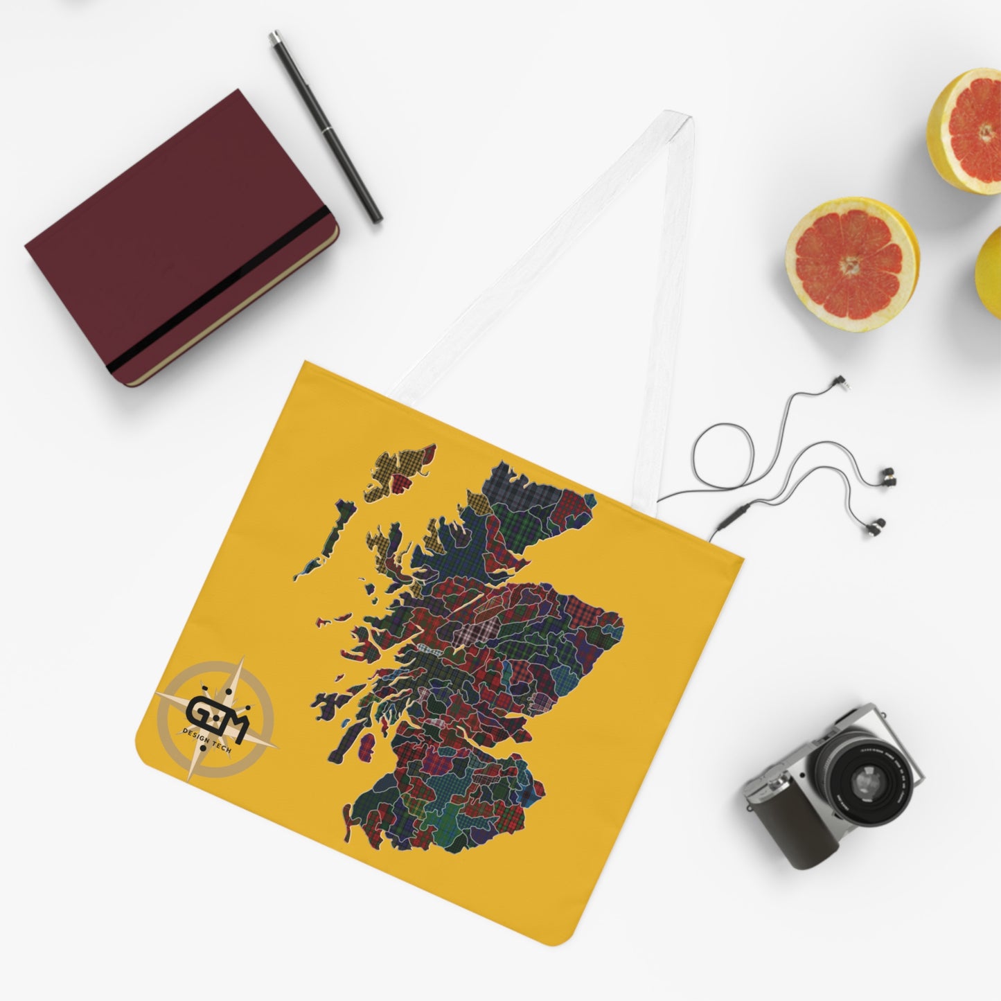 Sac fourre-tout à bandoulière en tartan avec carte des clans d'Écosse, jaune