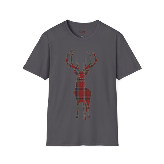 Tartan Stag Softstyle T-Shirt - MacFarlane Tartan, Tee unisexe, Paysage écossais, Différentes couleurs