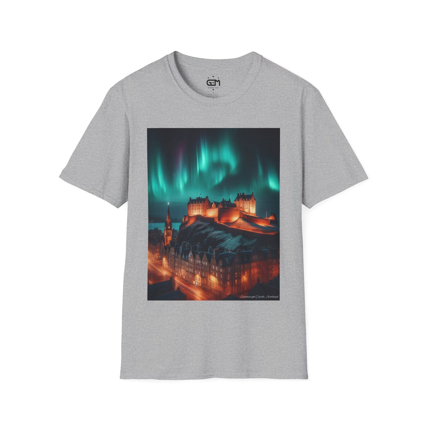 Edinburgh Castle with Northern Lights Softstyle Unisex T-Shirt, Scotland Tee