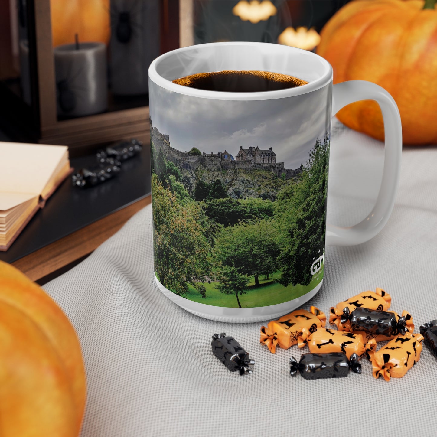Princes Street Gardens & Edinburgh Castle Photo Mug, Tasse à café, Tasse à thé, Écosse, Blanc
