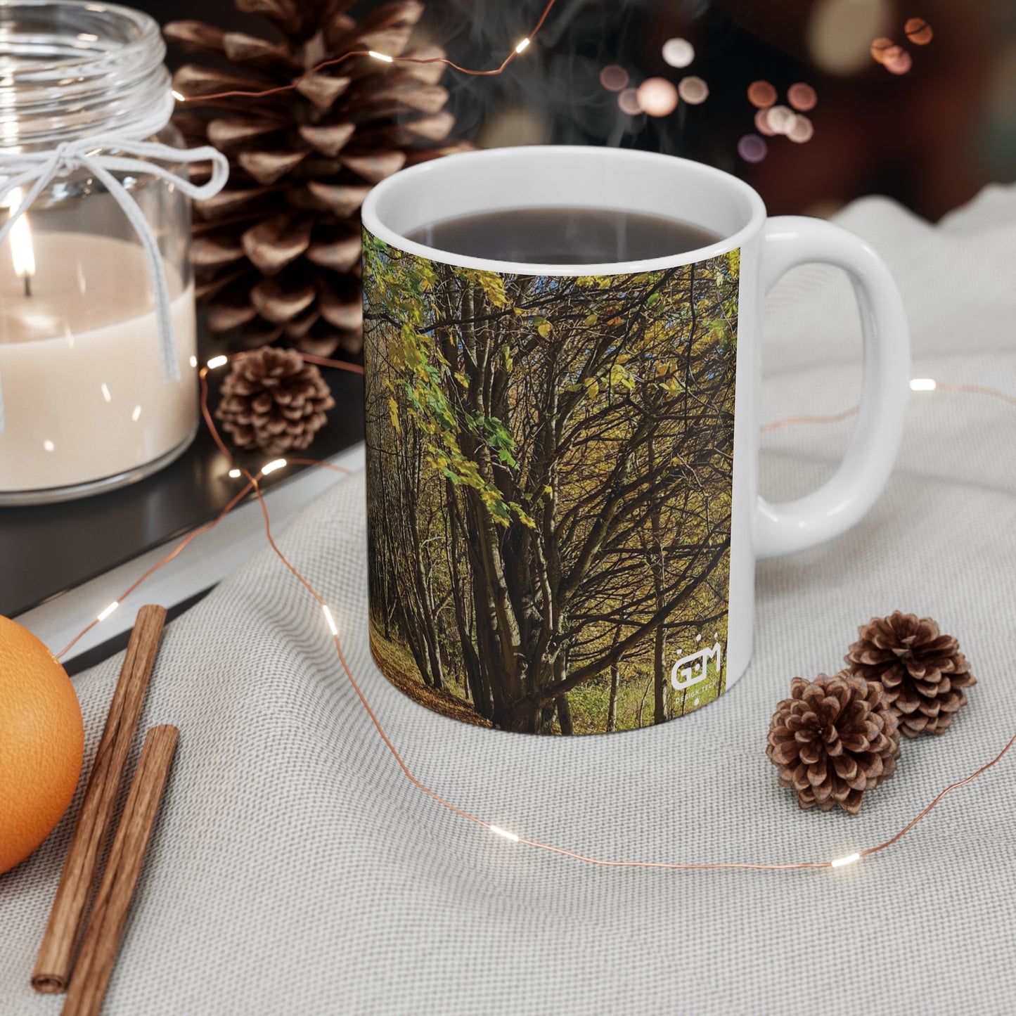 Automne en Écosse Photo Mug, Tasse à café, Tasse à thé, Art écossais, Parcs écossais, Strathclyde Country Park, Nature, Blanc