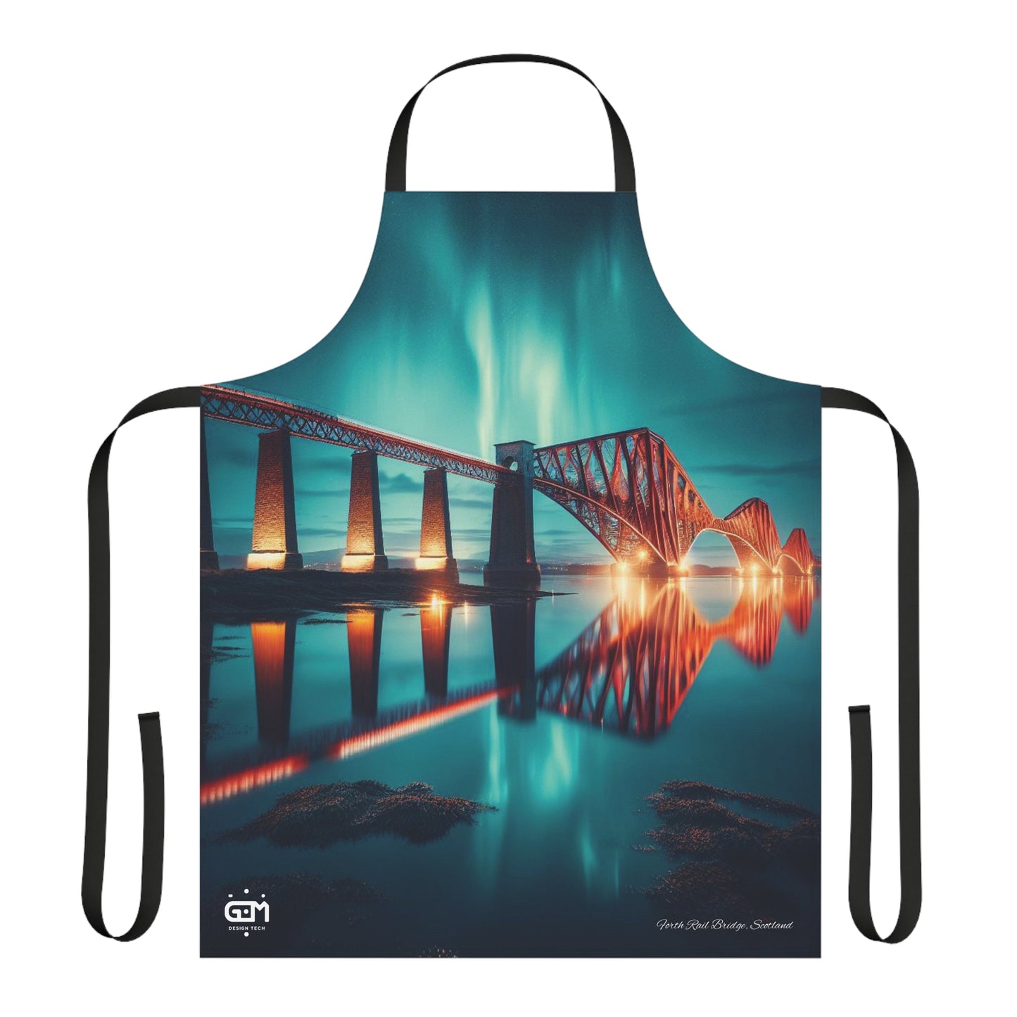Forth Rail Bridge Northern Lights Tablier, Art écossais, Monuments écossais, Nature écossaise, Vêtements de cuisine, Accessoire de chef