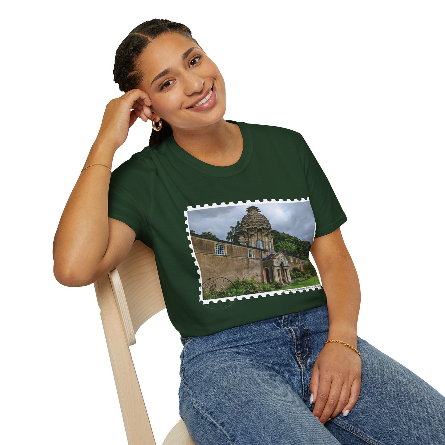 تي شيرت Postcard Dunmore Pineapple Photo Softstyle، تي شيرت للجنسين، قميص اسكتلندا، ألوان مختلفة