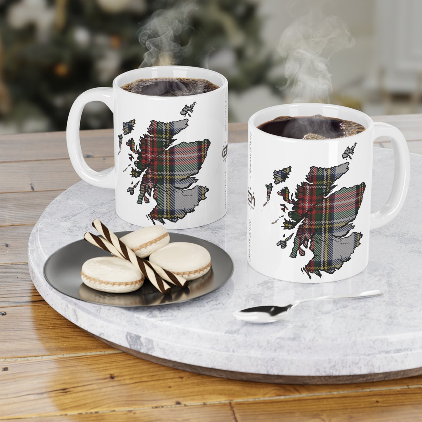 Scotland Tartan Map Mug - Stewart Dress Tartan, Various Sizes