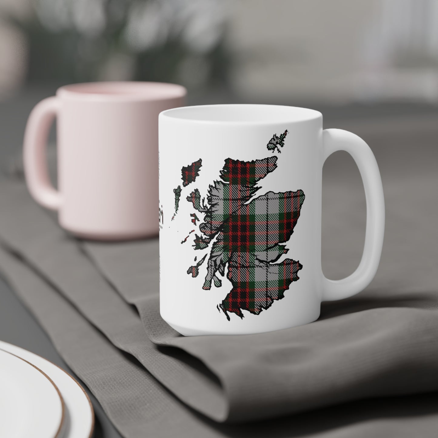 Scotland Tartan Map Mug - Fraser Tartan, Various Sizes