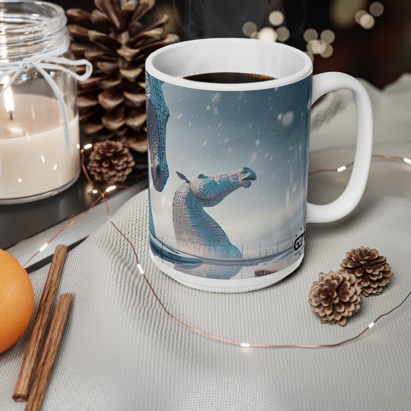 عشب البحر في كوب الشتاء، المعالم الاسكتلندية، الفن الاسكتلندي، فنجان القهوة، فنجان الشاي، أبيض