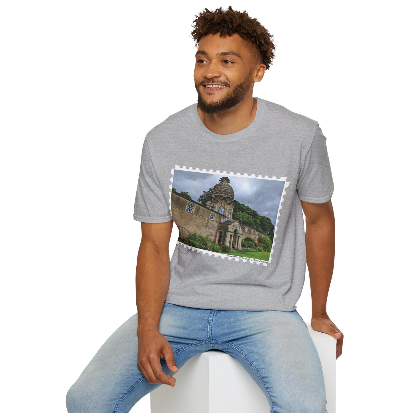 تي شيرت Postcard Dunmore Pineapple Photo Softstyle، تي شيرت للجنسين، قميص اسكتلندا، ألوان مختلفة
