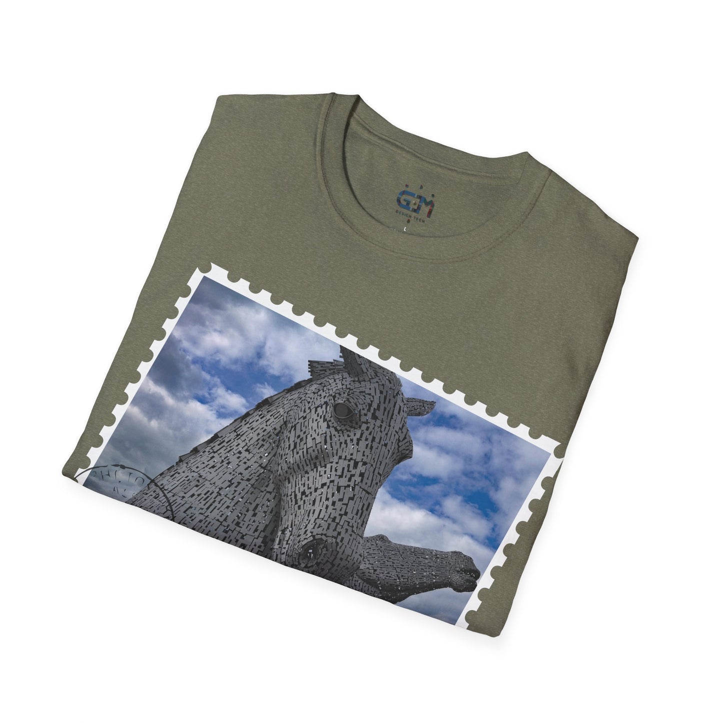 تي شيرت Postcard Kelpies Photo Softstyle، تي شيرت للجنسين، قميص اسكتلندا، ألوان مختلفة
