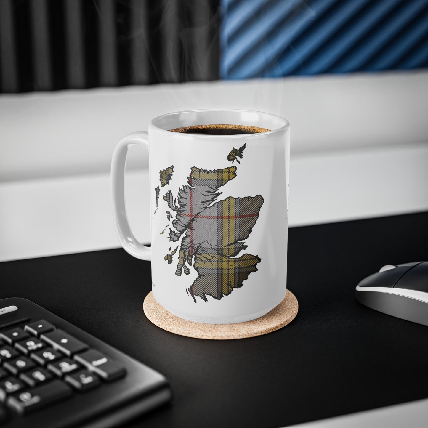 Buchanan Tartan Scotland Map Mug, Coffee Cup, Tea Cup, Scotland, White
