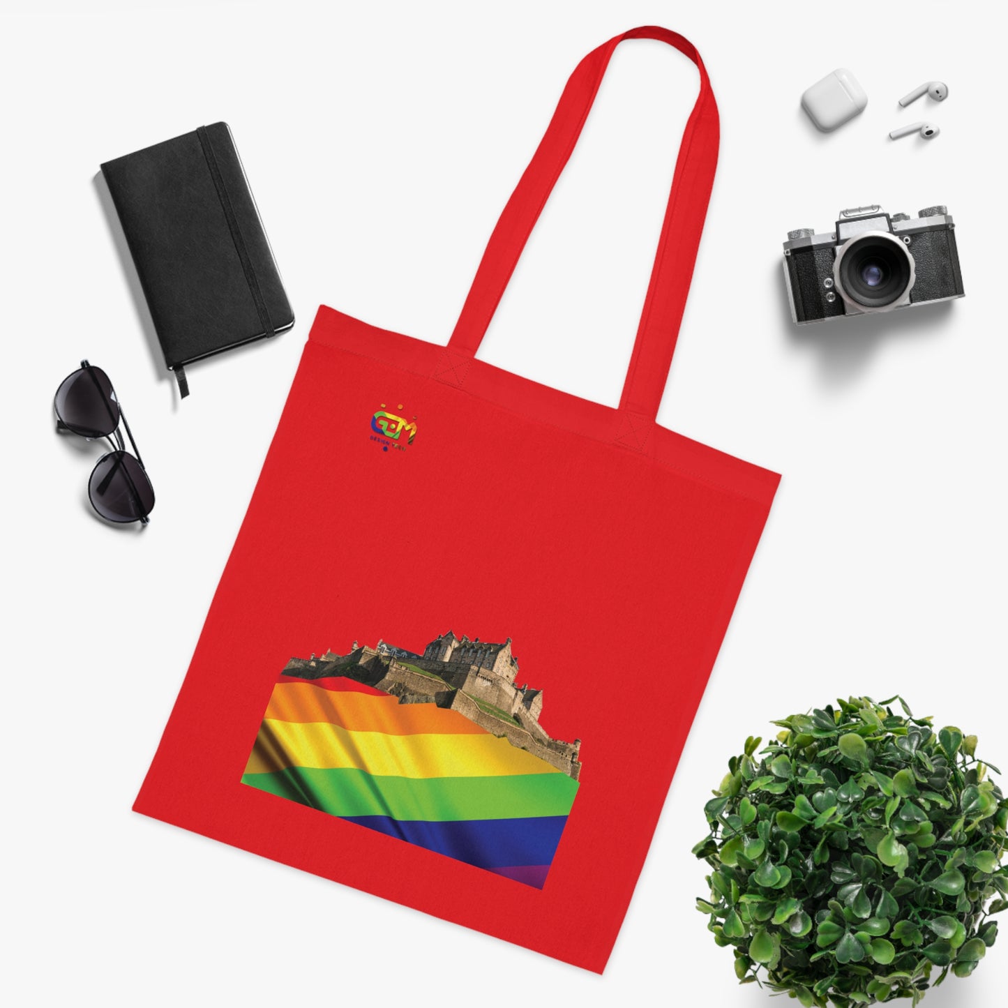 Pride Flag Rock Edinburgh Castle Cotton Tote Bag