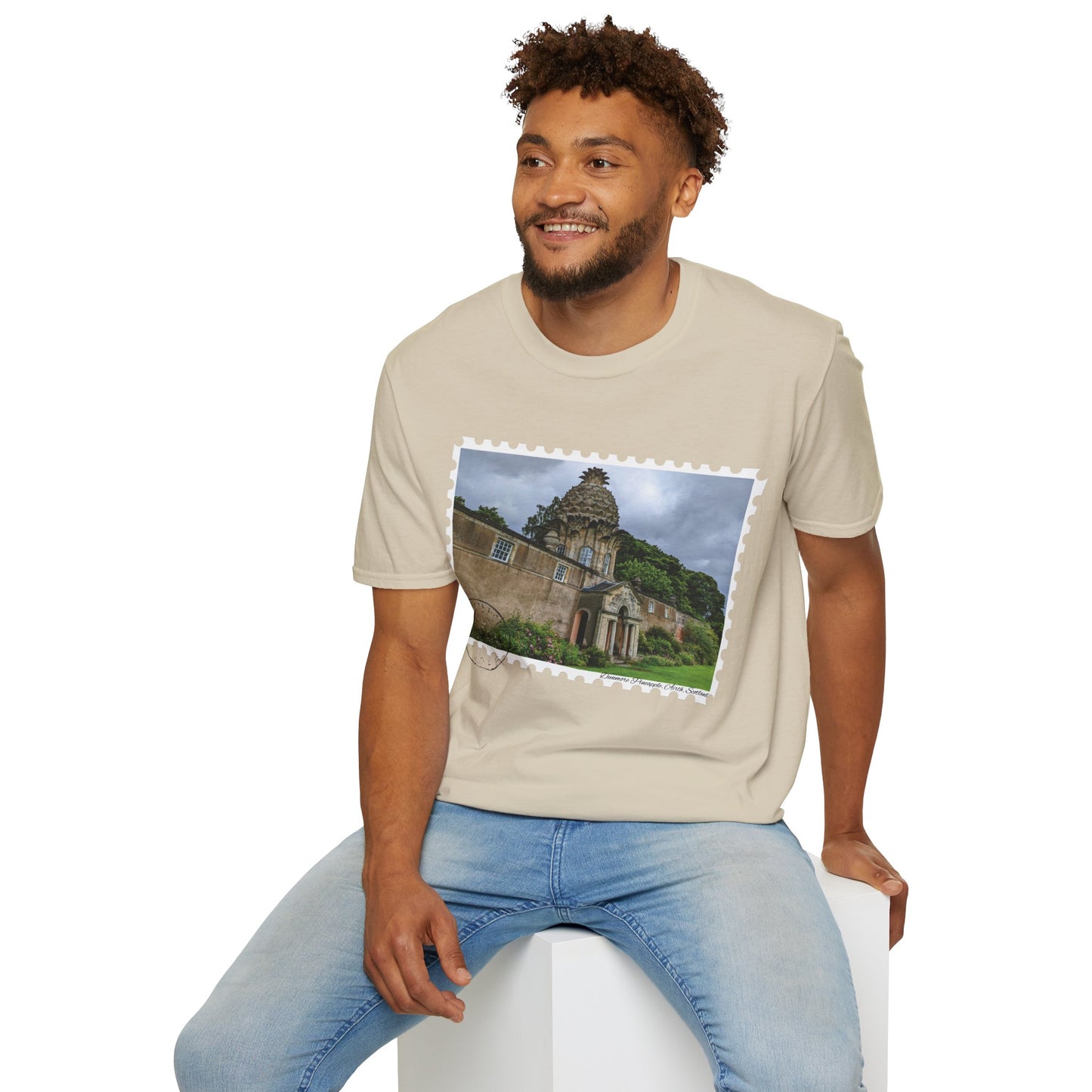 تي شيرت Postcard Dunmore Pineapple Photo Softstyle، تي شيرت للجنسين، قميص اسكتلندا، ألوان مختلفة