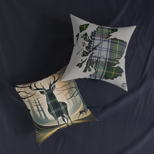 Coussin Carré Réversible : Carte Cerf / Ecosse - Robe Gordon Tartan, Différentes Tailles
