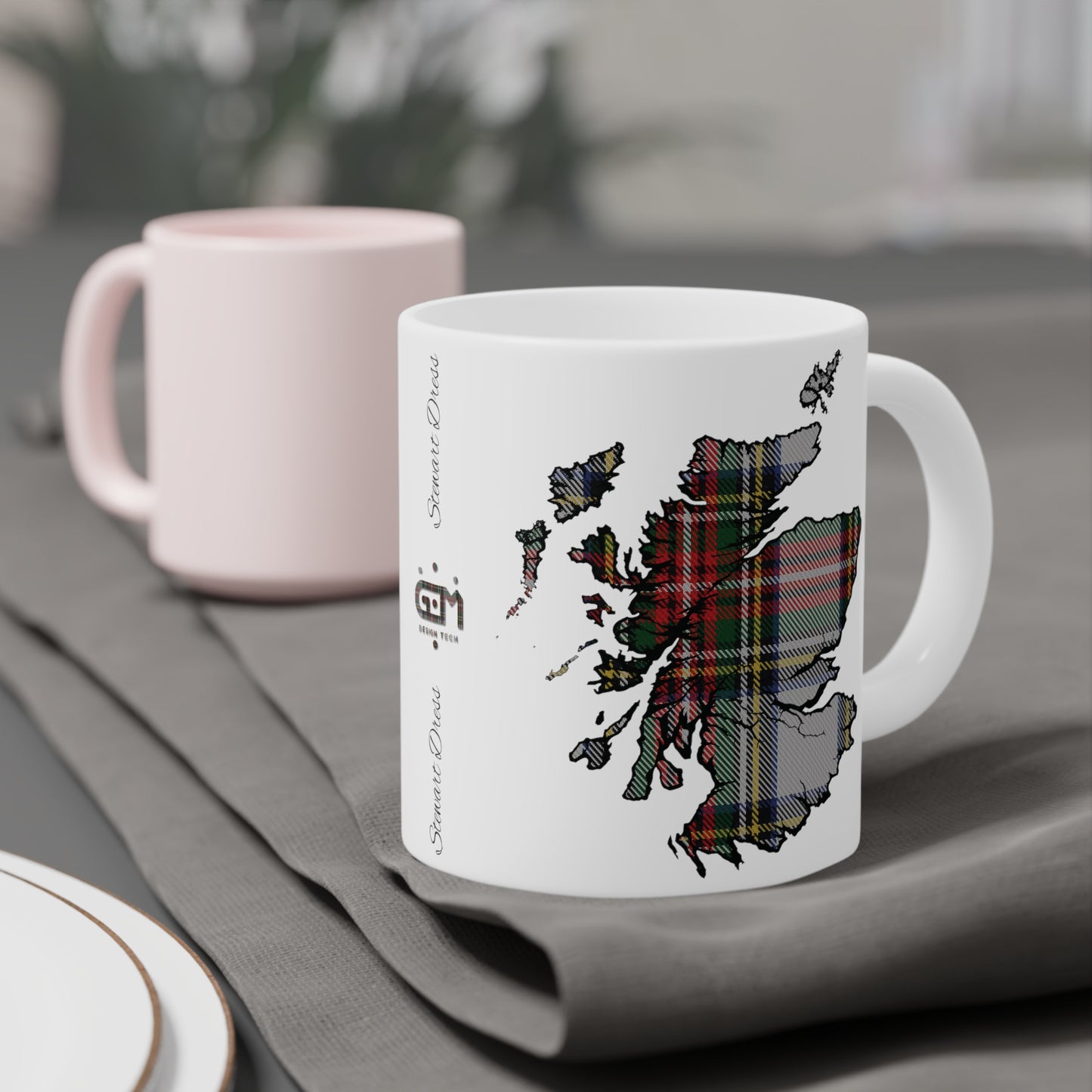 Scotland Tartan Map Mug - Stewart Dress Tartan, Various Sizes