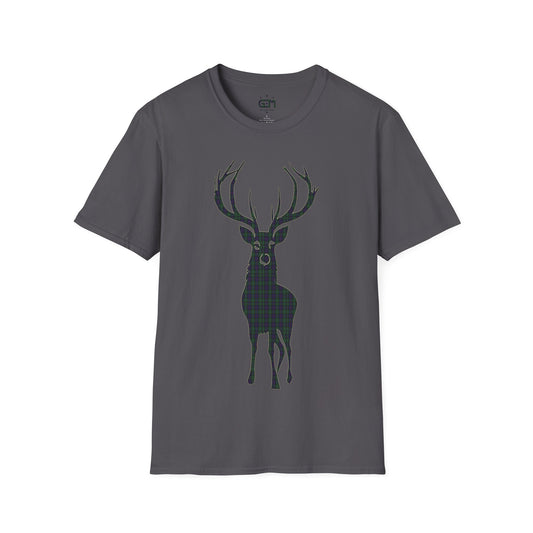Tartan Stag Softstyle T-Shirt - Argyle Tartan, Tee unisexe, Paysage écossais, Différentes couleurs