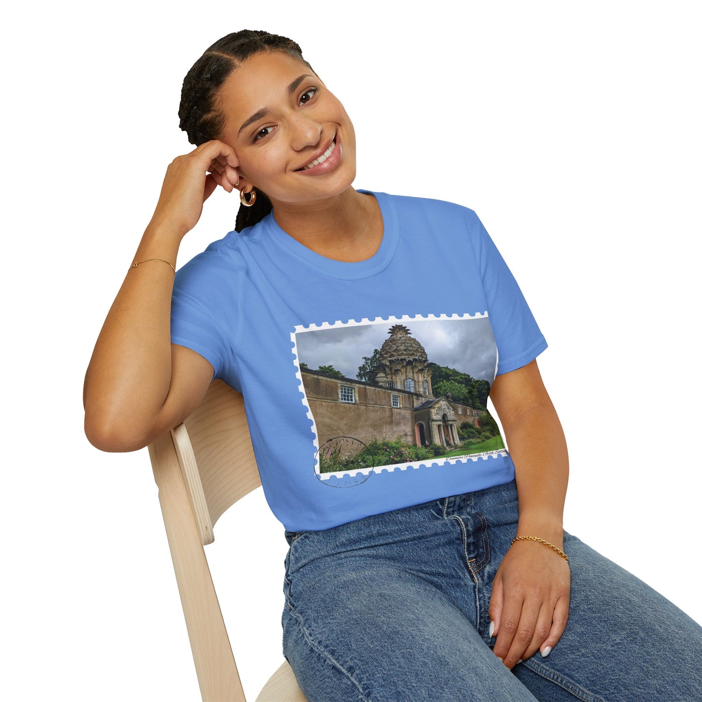 تي شيرت Postcard Dunmore Pineapple Photo Softstyle، تي شيرت للجنسين، قميص اسكتلندا، ألوان مختلفة