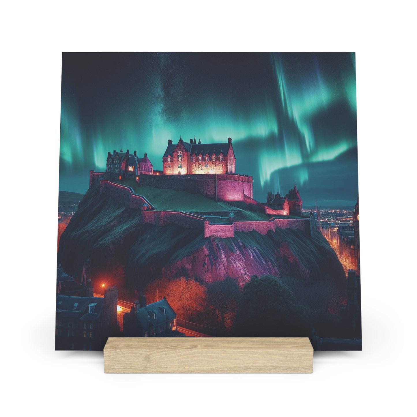 Edinburgh Castle Northern Lights Gallery Stand, Oak Picture Stand, Scotland Art, Scenery, Landmarks, Various Sizes