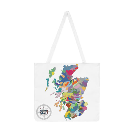 حقيبة كتف على شكل خريطة اسكتلندا للعشائر، باللون الأبيض