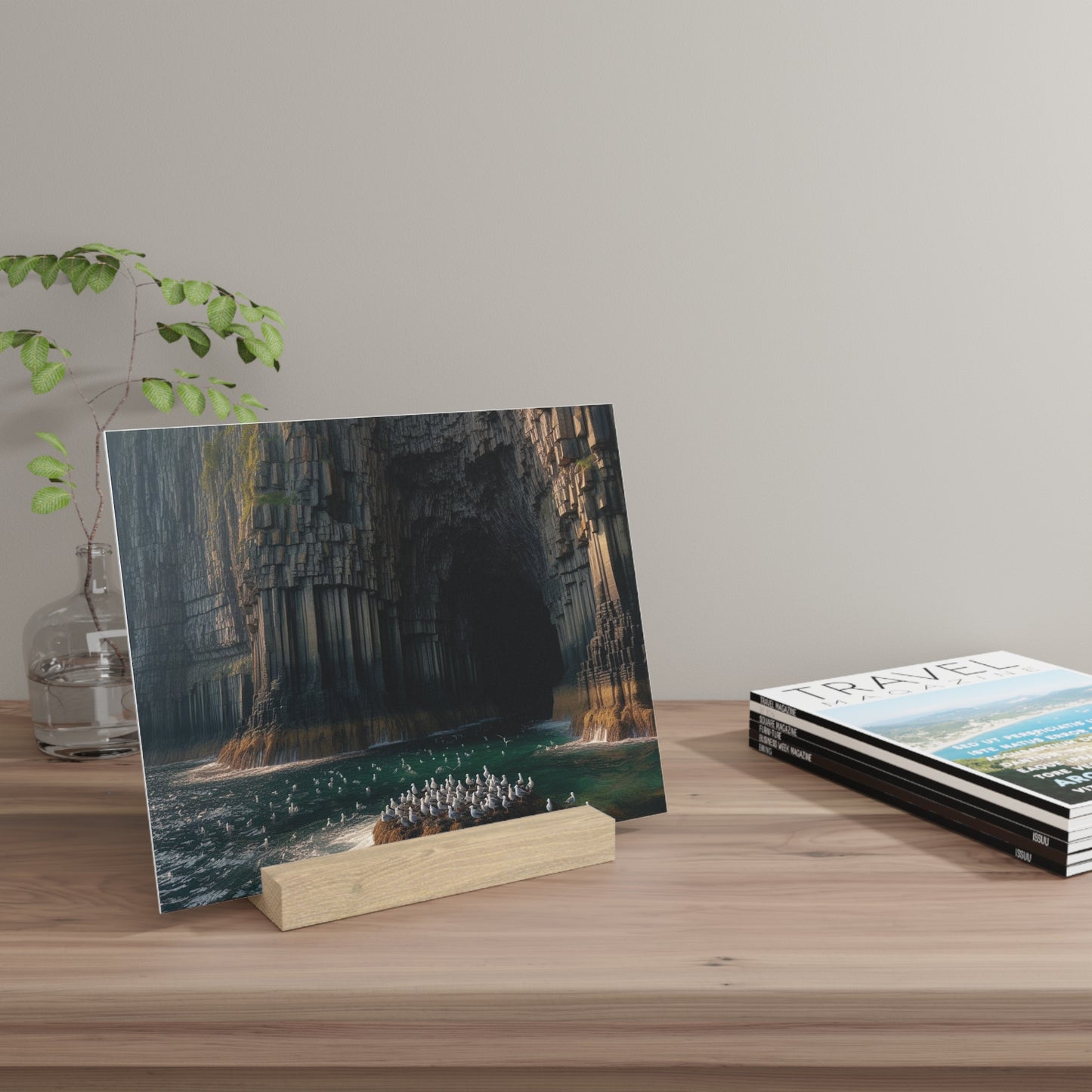 Scenic Collection Gallery Stand Fingal's Cave, Oak Picture Stand, Scotland Art, Scenery, Landmarks, Various Sizes